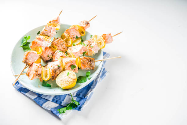 istock Salmon fish grilled skewers 1188875809