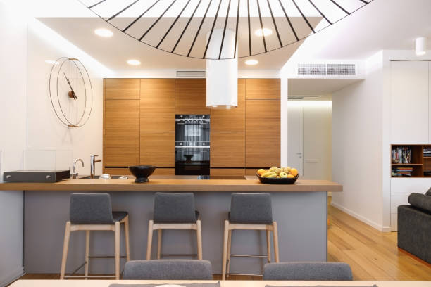 istock The interior of the kitchen with a bar stand 1188878084