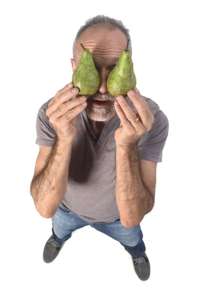 man with food on white background