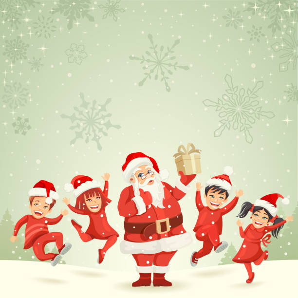 Santa Claus and friends Santa Claus and kids santas helpers stock illustrations