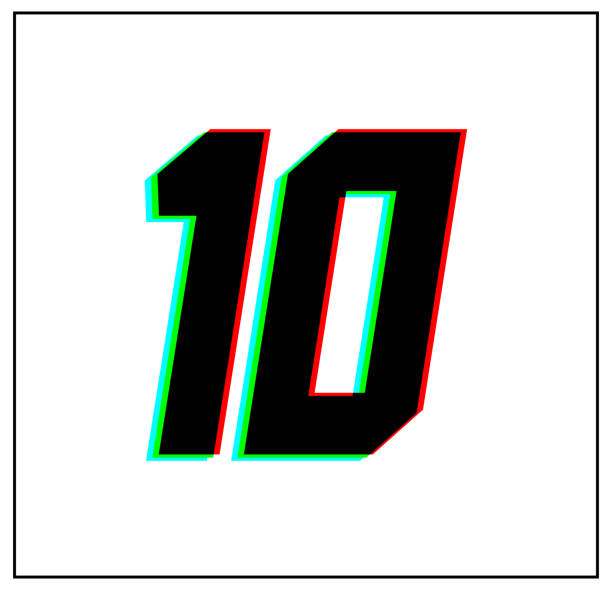 istock Number 10. Dynamic, split-color design and vector font, shadow of  number blue, green, red. İn black thin frame and on white background. 1188887722