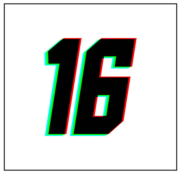 istock Number 16. Dynamic, split-color design and vector font, shadow of  number blue, green, red. İn black thin frame and on white background. 1188888083