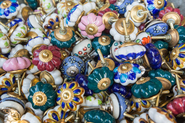 Ceramic door handles in oriental style. Background  image