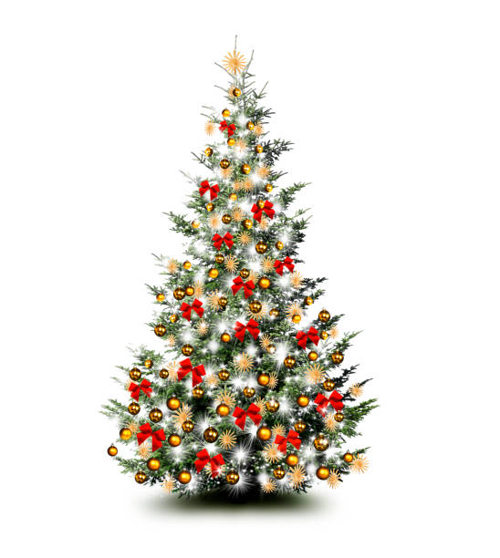 istock Brightly decorated Christmas tree isolated on white background 1188893451