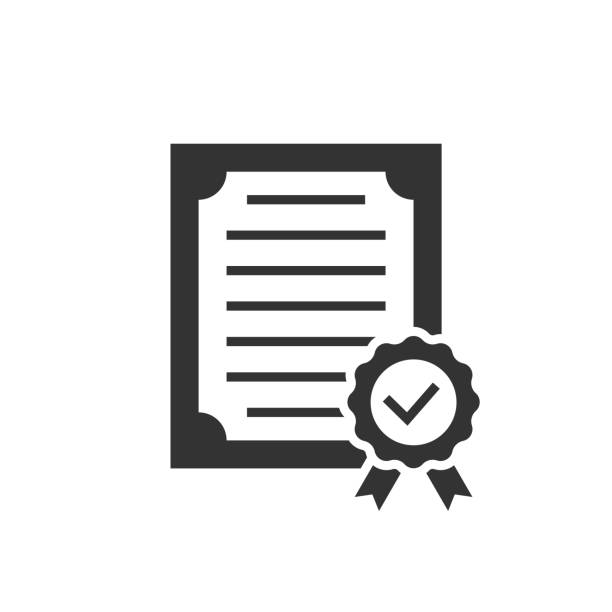 Approved certificate black icon on white background Approved certificate black icon on white background. Vector illustration assertiveness stock illustrations