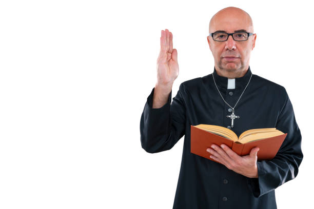 istock Priest bald with glasses and cassock isolated on white 1188894070