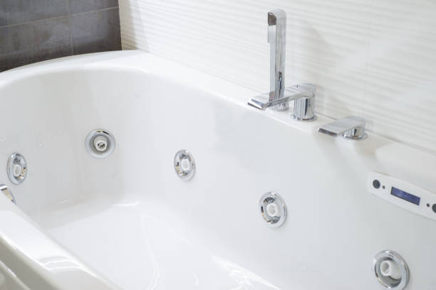 istock bathroom close-up. Large white bathroom in a modern interior 1188894178