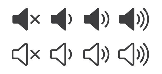 Sound volume icons. Vector isolated sound volume up, down or mute control buttons set Sound volume icons. Vector isolated sound volume up, down or mute control buttons set silence stock illustrations