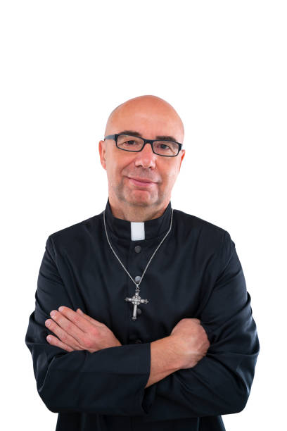 istock Priest bald with glasses and cassock isolated on white 1188894342