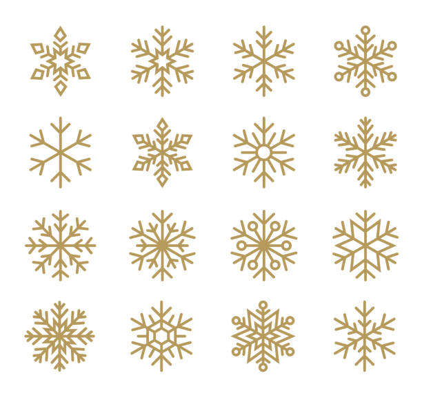 ilustraciones, imágenes clip art, dibujos animados e iconos de stock de juego de copos de nieve. conjunto de iconos de línea. - snow flakes