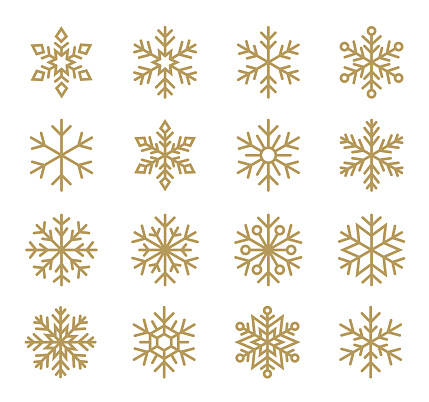 Vector illustration of tne set of snowflakes. Line icons set. Black design elements on white background.