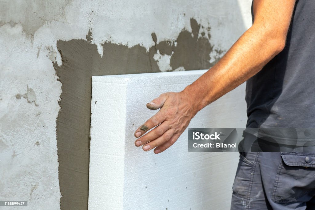 Insulation Of Facade Wall With Styrofoam Sheets Polystyrene Insulation  Boards With Glue Adhesive Stock Photo - Download Image Now - iStock