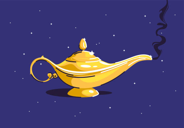 istock Vector illustration of a Golden Eastern lamp with a Genie inside 1188901837