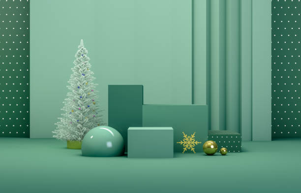 クリスマスツリーと製品表示のためのステージと冬のクリスマスの背景。 - christmas christmas tree sweden decoration ストックフォトと画像