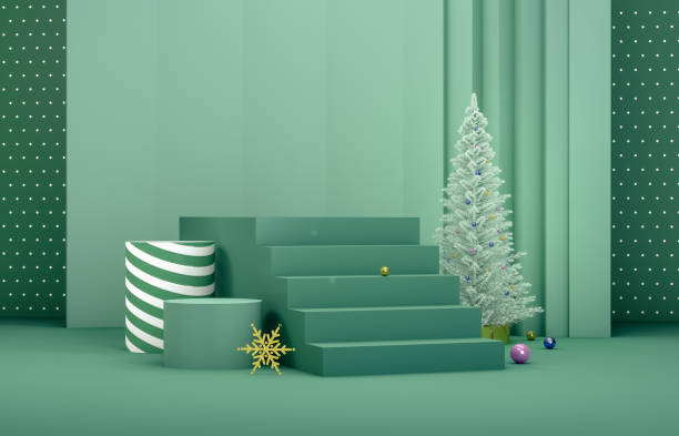 クリスマスツリーと製品表示のためのステージと冬のクリスマスの背景。 - christmas christmas tree sweden decoration ストック�フォトと画像
