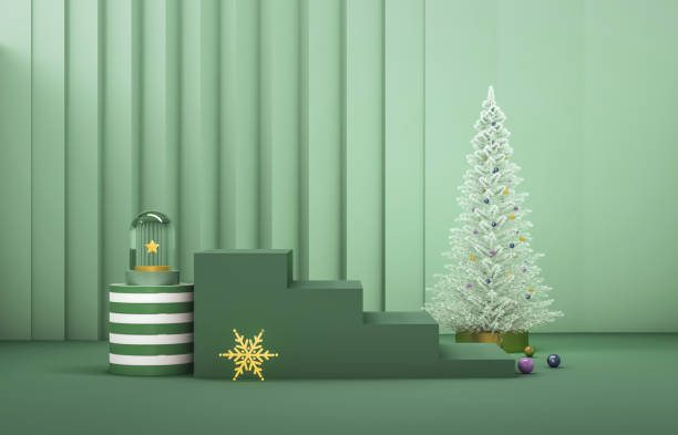 istock Winter Christmas background with Christmas tree and stage for product display. 1188903211