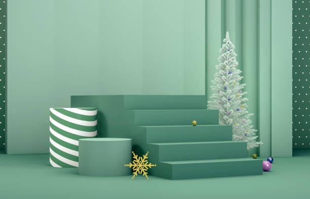 istock Winter Christmas background with Christmas tree and stage for product display. 1188903215