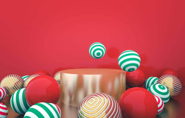 istock Empty cylinder box with Christmas balls background. Luxury product display scene. 1188903993