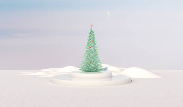 istock Natural beauty podium backdrop with cylinder box and Christmas tree. Christmas background. 1188904281