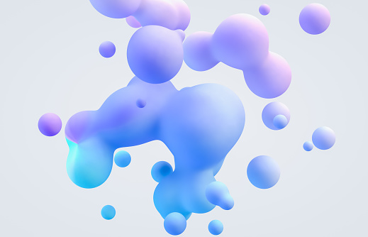 Fondo de arte abstracto 3D. Blobs líquidos flotantes holográficos, burbujas de jabón, metalones. photo