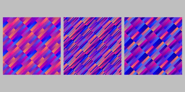 Vector illustration of Gradient geometrical seamless diagonal stripe pattern background set