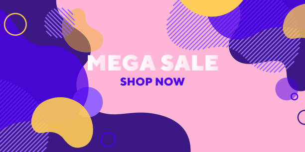 Mega sale abstract banner design with overlaid forms Mega sale abstract banner design with overlaid forms. Fluid dynamical shapes, flowing liquid, pink background. Trendy design for posters, flyers, advertising design blob illustrations stock illustrations