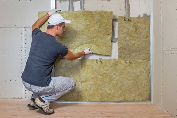 istock Worker insulating a room wall with mineral rock wool thermal insulation. 1188906927