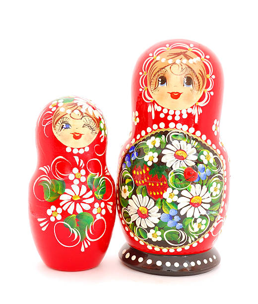 russische puppen - doll russian nesting doll babushka two objects stock-fotos und bilder