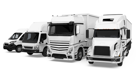 Fleet of Freight Transportation isolated on white background. 3D render