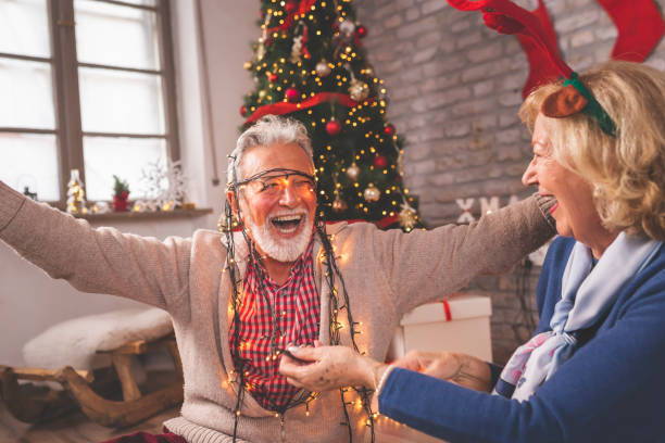 istock Senior couple decorating home on Christmas day 1188914181
