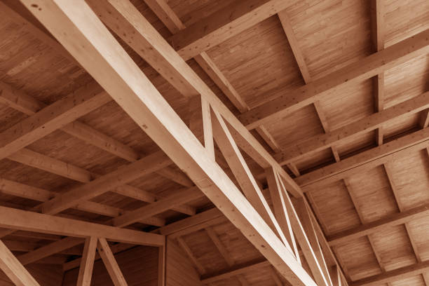 istock The construction of a wooden roof. 1188915436