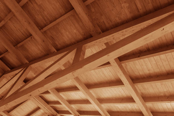 istock The construction of a wooden roof. 1188915523