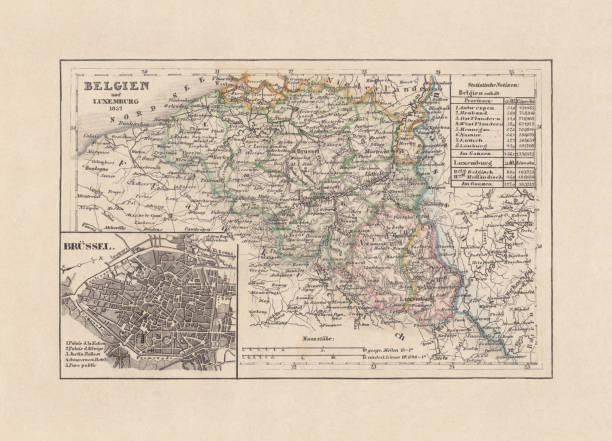 istock Old map of Belgium and Brussels, steel engraving, published 1857 1188917518