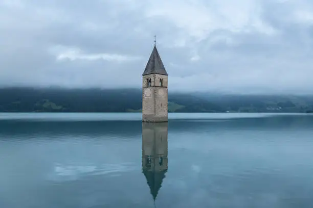 Photo of Church tower of Altgraun, Reschensee (South Tyrol, Italy)