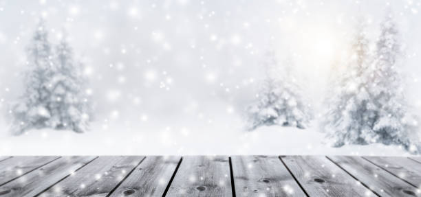 istock Snowy fir trees in forest with snowdrift 1188923133
