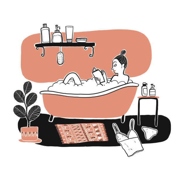 купается женщина в ванной. - people eating silhouette cafe stock illustrations