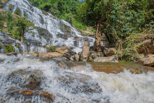 istock scenery view of waterfall in the lush green forest 1188925977