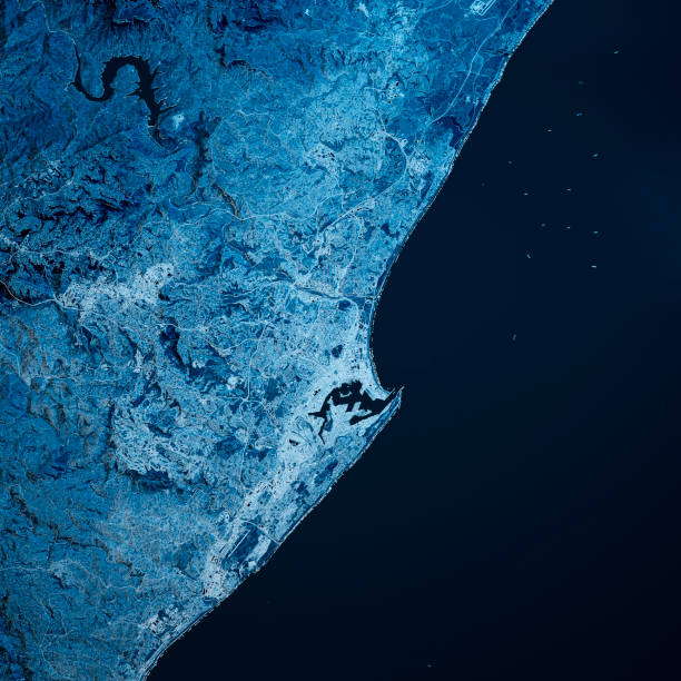 дурбан южная африка 3d render карта голубой вид сверху сентябрь 2019 - south africa map africa durban стоковые фото и изображения