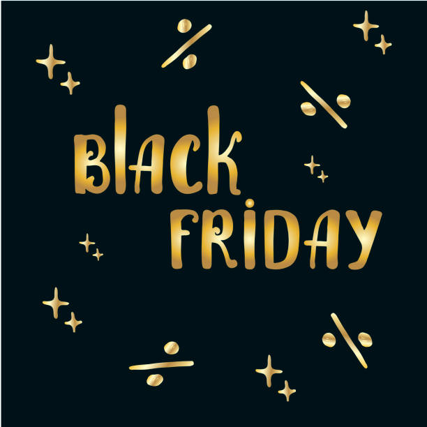 istock Banner Black friday. Gold lettering, stars on black background art design element stock vector illustration 1188929237