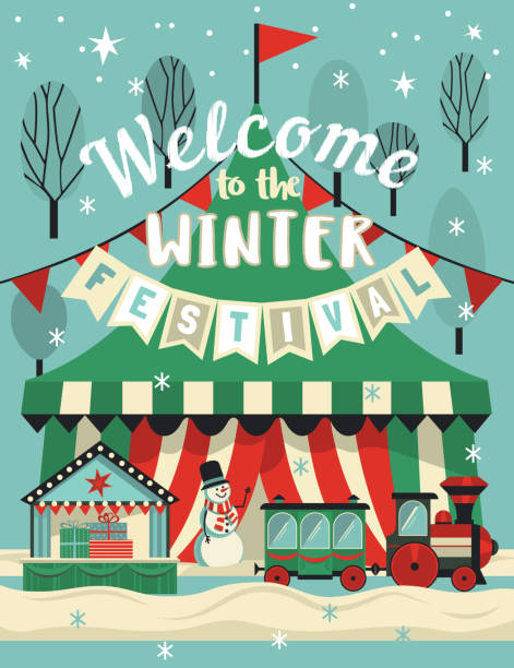 ilustrações de stock, clip art, desenhos animados e ícones de winter festival welcome invitation vector poster - carnival amusement park amusement park ride traditional festival