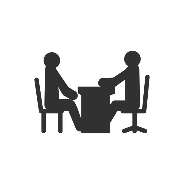 interview, people sitting at the table interview, people sitting at the table. monochrome icon interview event clipart stock illustrations