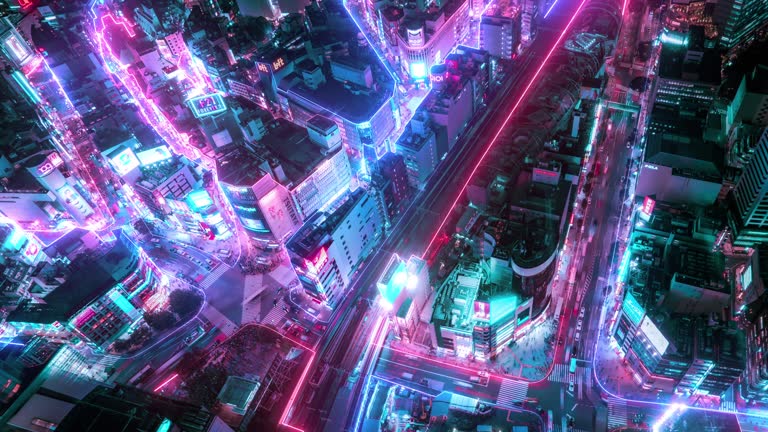 4K resolution Time lapse of Tokyo city aerial view with network connections line.Internet of Things And smart city concept,Technology-Futuristic concept