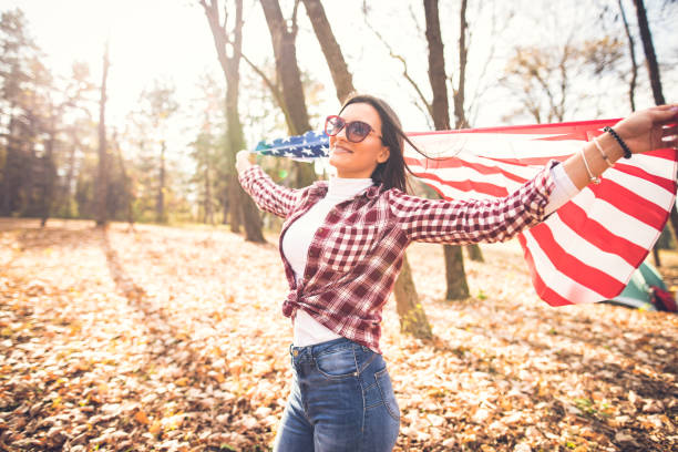 istock Girl with the U.S. flag 1188951780