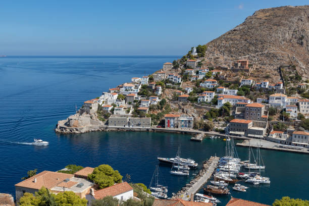 istock Boat arriving pier in  in Hydra Island 1188952360