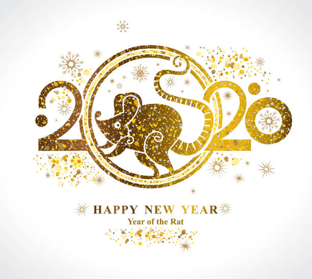 goldenes symbol rat 2020 im chinesischen kalender. - flitter mouse stock-grafiken, -clipart, -cartoons und -symbole