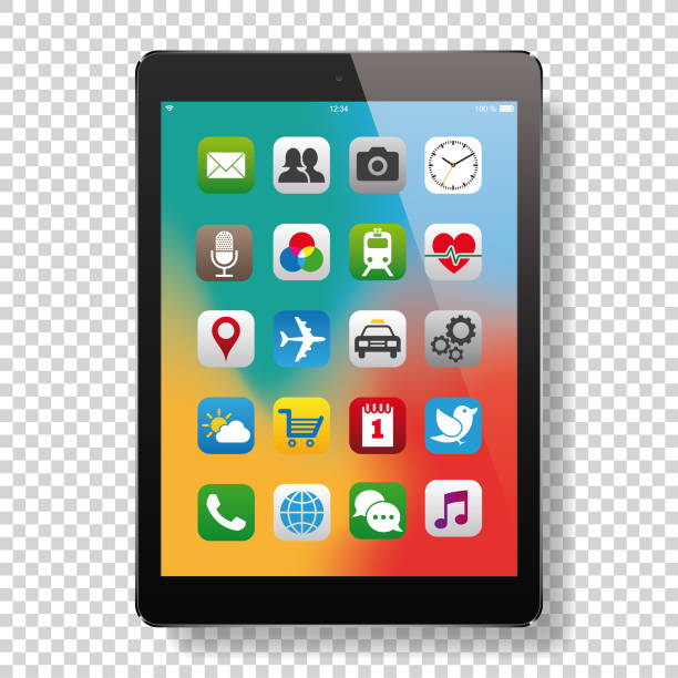 цифровой планшет с иконками приложений - smart phone mobility computer icon concepts stock illustrations