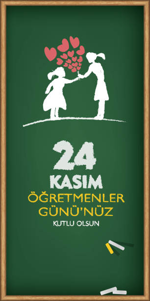 24 listopada, szczęśliwy dzień nauczyciela, yesil na tablicy, tłumaczenie na angielski: 24 listopada, szczęśliwy dzień nauczycieli na zielonej tablicy, tłumaczenie, dla mediów społecznościowych ilustracji wektorowej - dzień nauczyciela stock illustrations