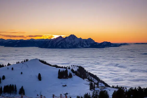 View from the Rigi with a beautiful sea of fog