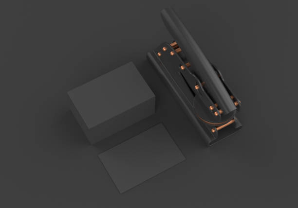 istock Base black stationery mockup template for branding identity on dark background for graphic designers presentations and portfolios. Embossing stamp. 3D rendering. 1188975525