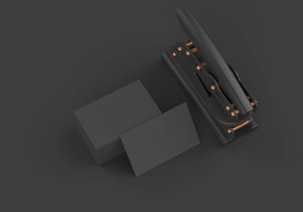 istock Base black stationery mockup template for branding identity on dark background for graphic designers presentations and portfolios. Embossing stamp. 3D rendering. 1188975527